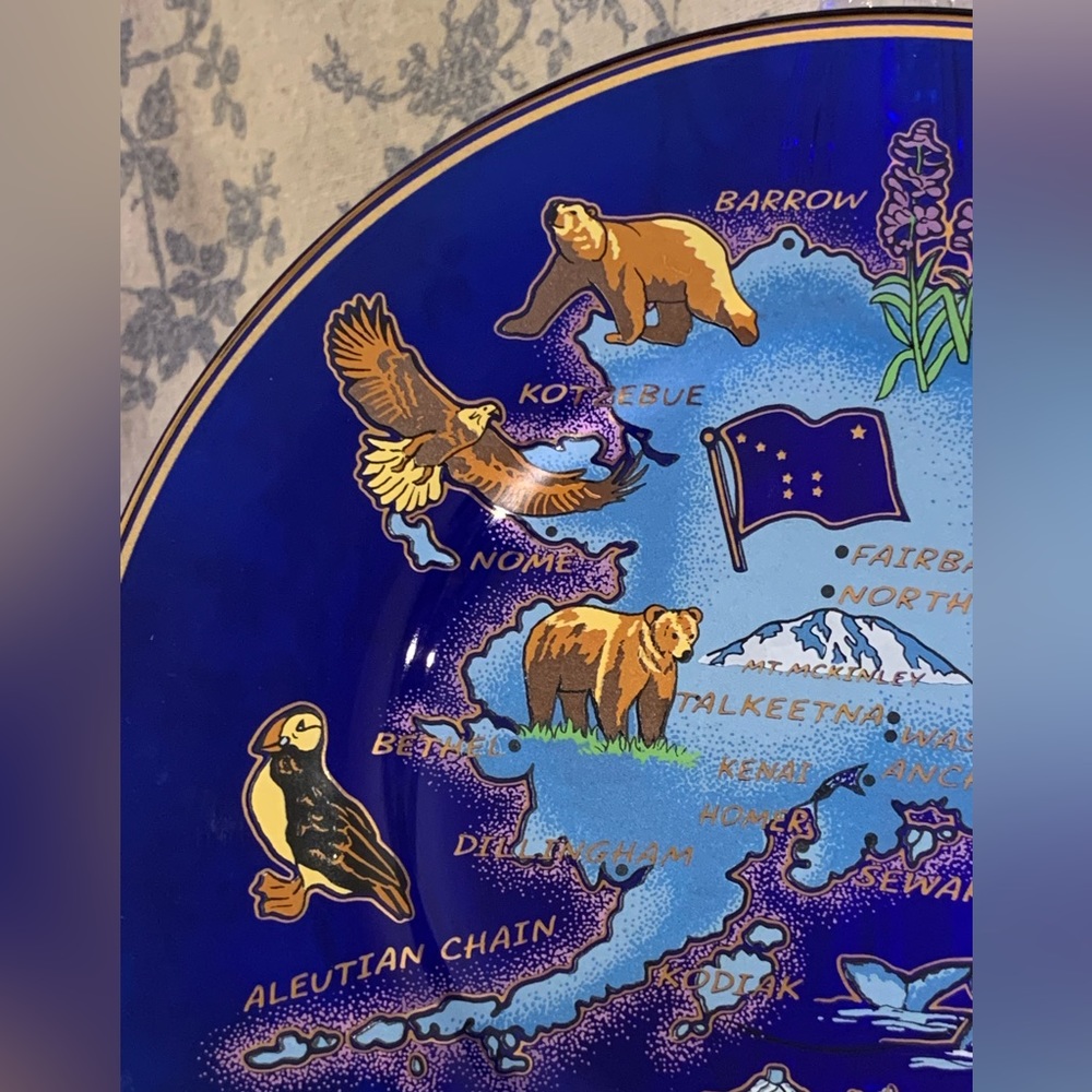 Alaska Souvenir Decorative Plate - Blue and Gold - Picture 3 of 8